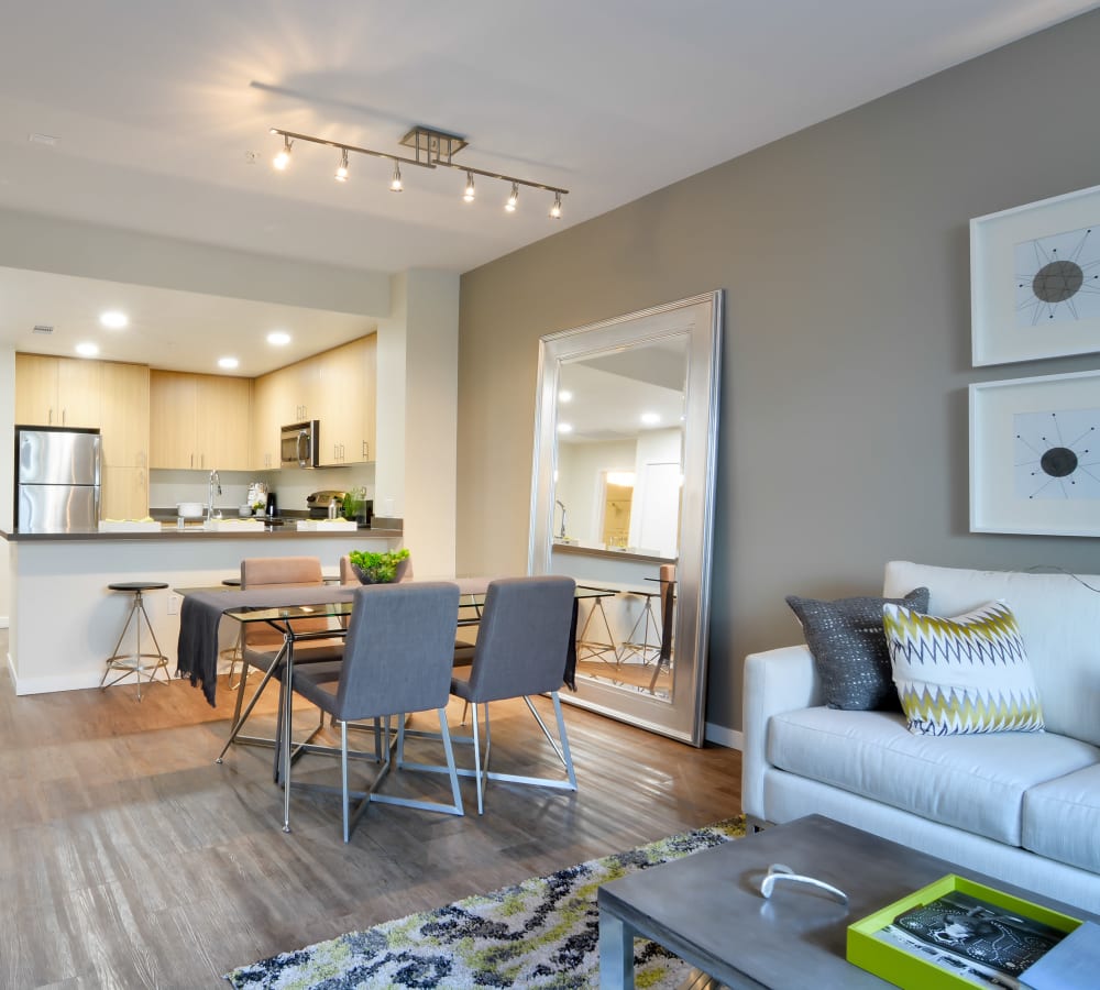 Dining room adjacent to the kitchen for floor plan efficiency at Domus on the Boulevard in Mountain View, California