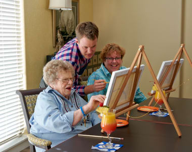 Residents taking an art class at Burr Ridge Senior Living in Burr Ridge, IL