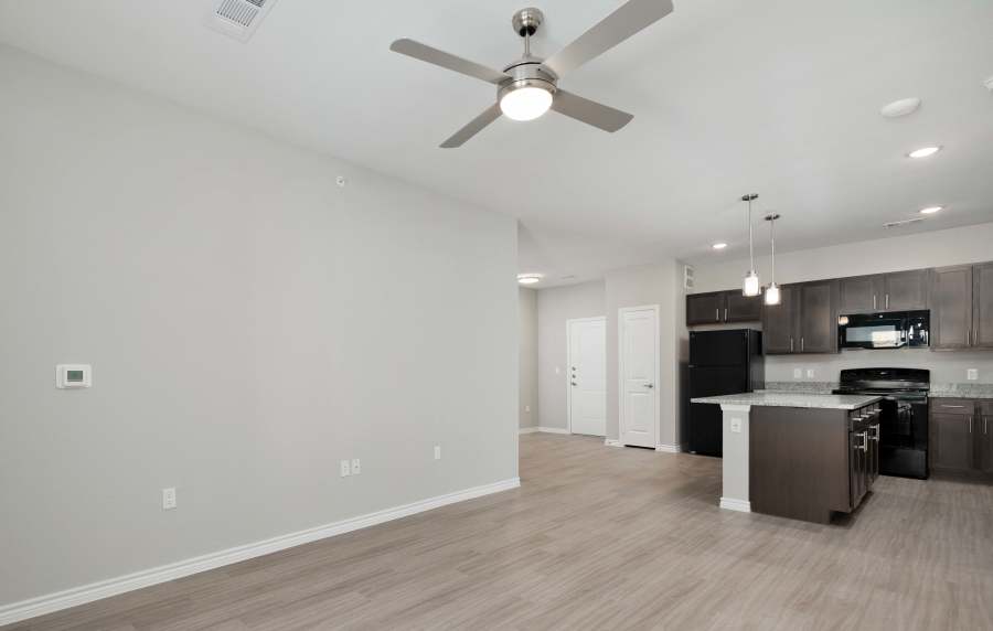 Luxury open layout living area at Balcones Trails in Kyle, Texas