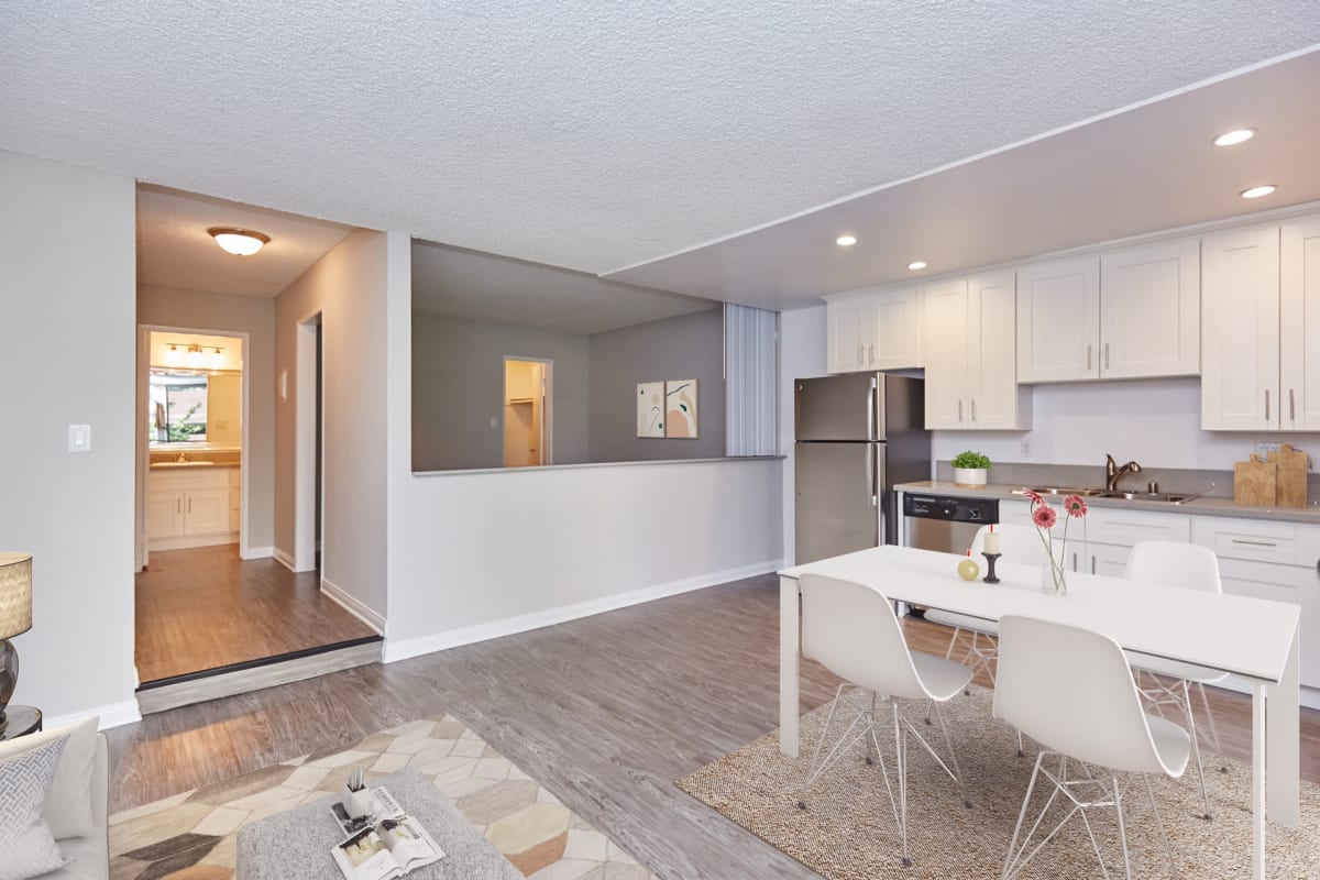 Spacious apartment with wood-style flooring at Ariel Court, Los Angeles, California