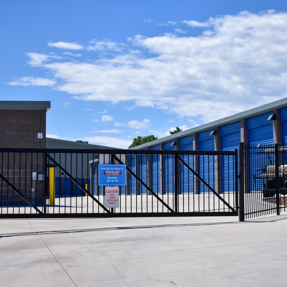 The secure front gate at STOR-N-LOCK Self Storage in Colorado Springs, Colorado