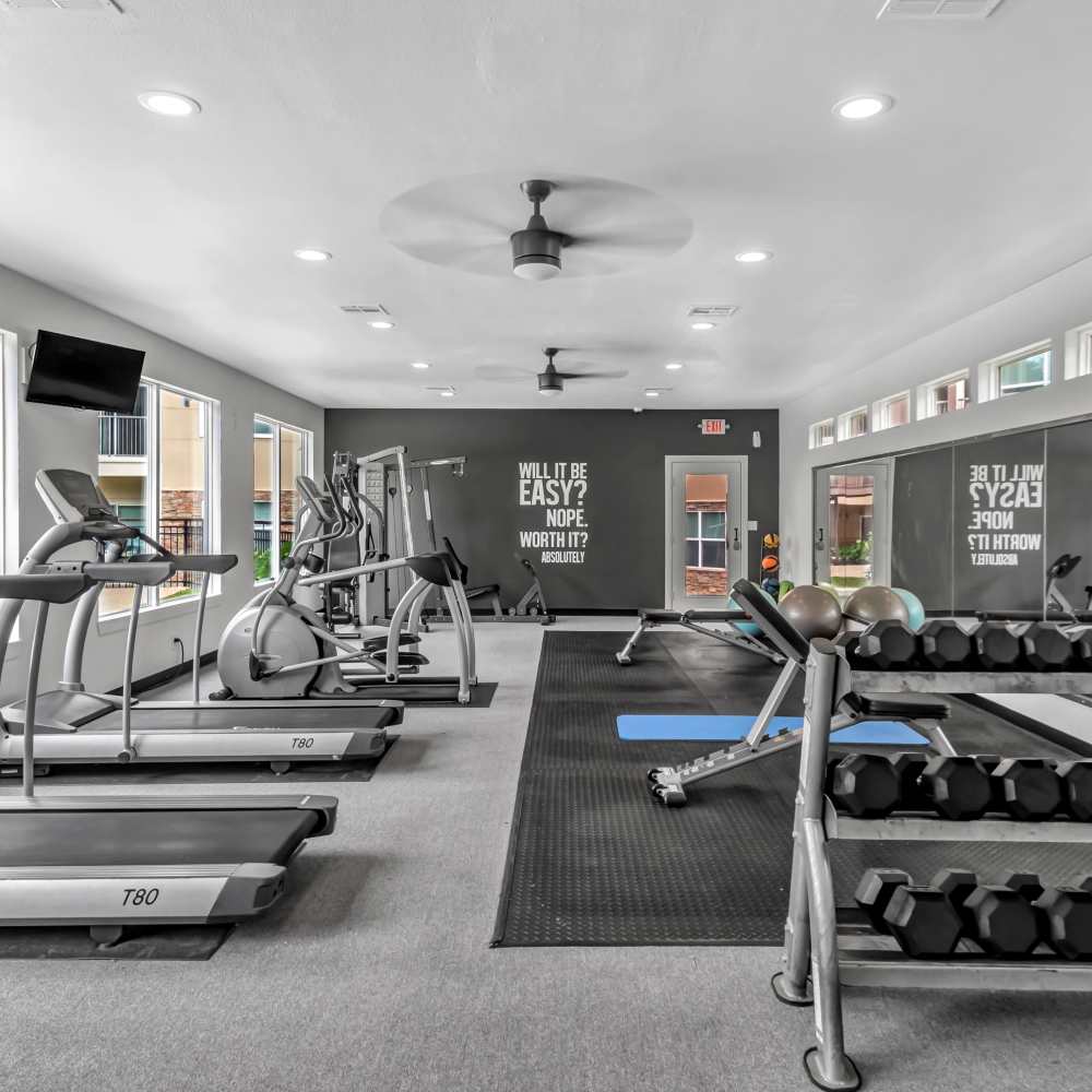 Fully-equipped fitness center at Regency Gardens in Bryan, Texas