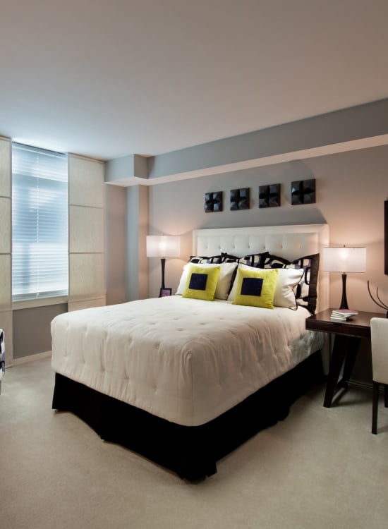 Serene bedroom at Solaire 1150 Ripley in Silver Spring, Maryland