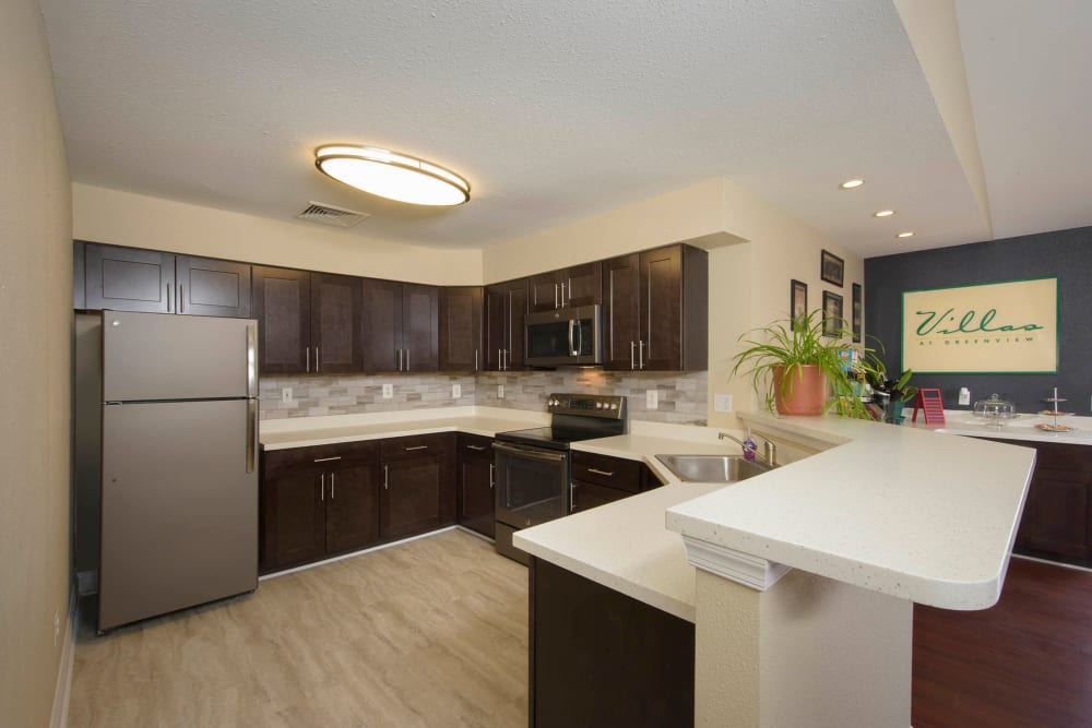 A large kitchen with plenty of counterspace at Villas at Greenview West in Great Mills, Maryland