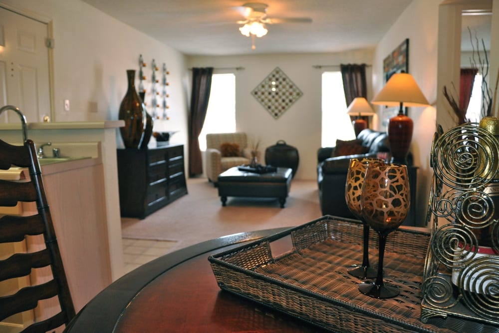Bright living room at The Crest Apartments in El Paso, Texas