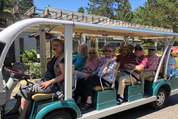 Residents ready for an adventure near Merrill Gardens at The University in Seattle, Washington. 