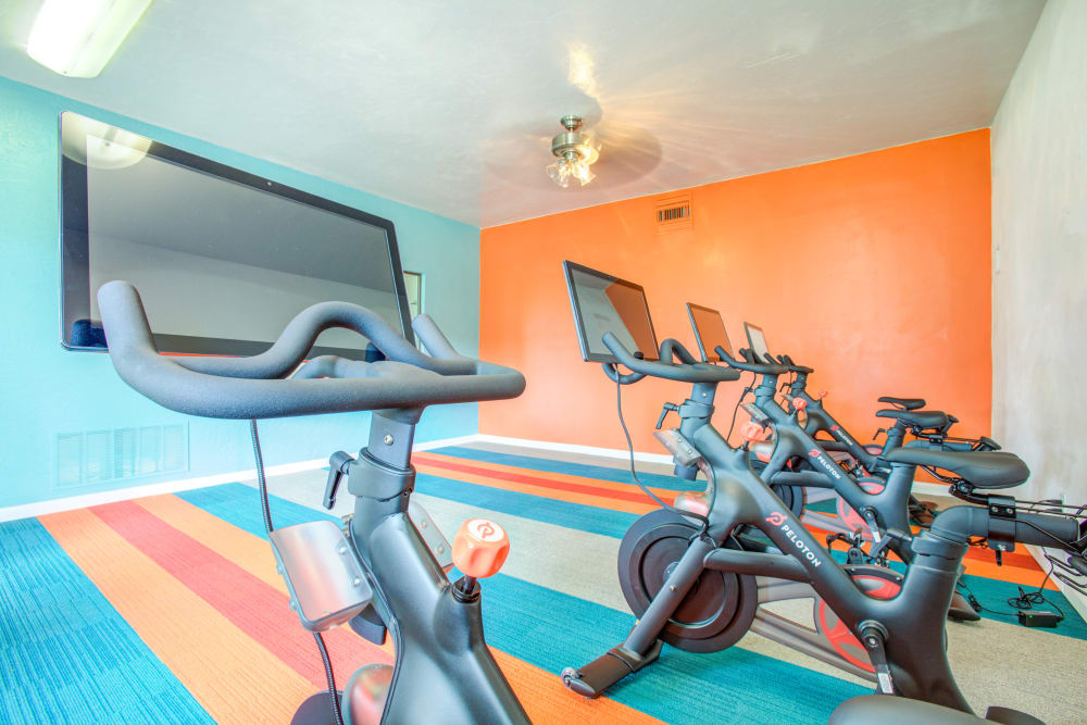 Stationary bicycle station at Verde Apartments in Tucson, Arizona