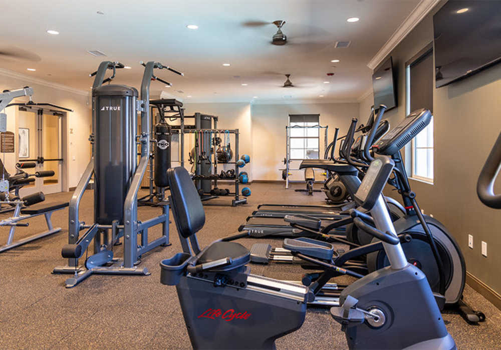 Fitness cetner with treadmills and cycling at The Courtyards Pacific Village in San Diego, California