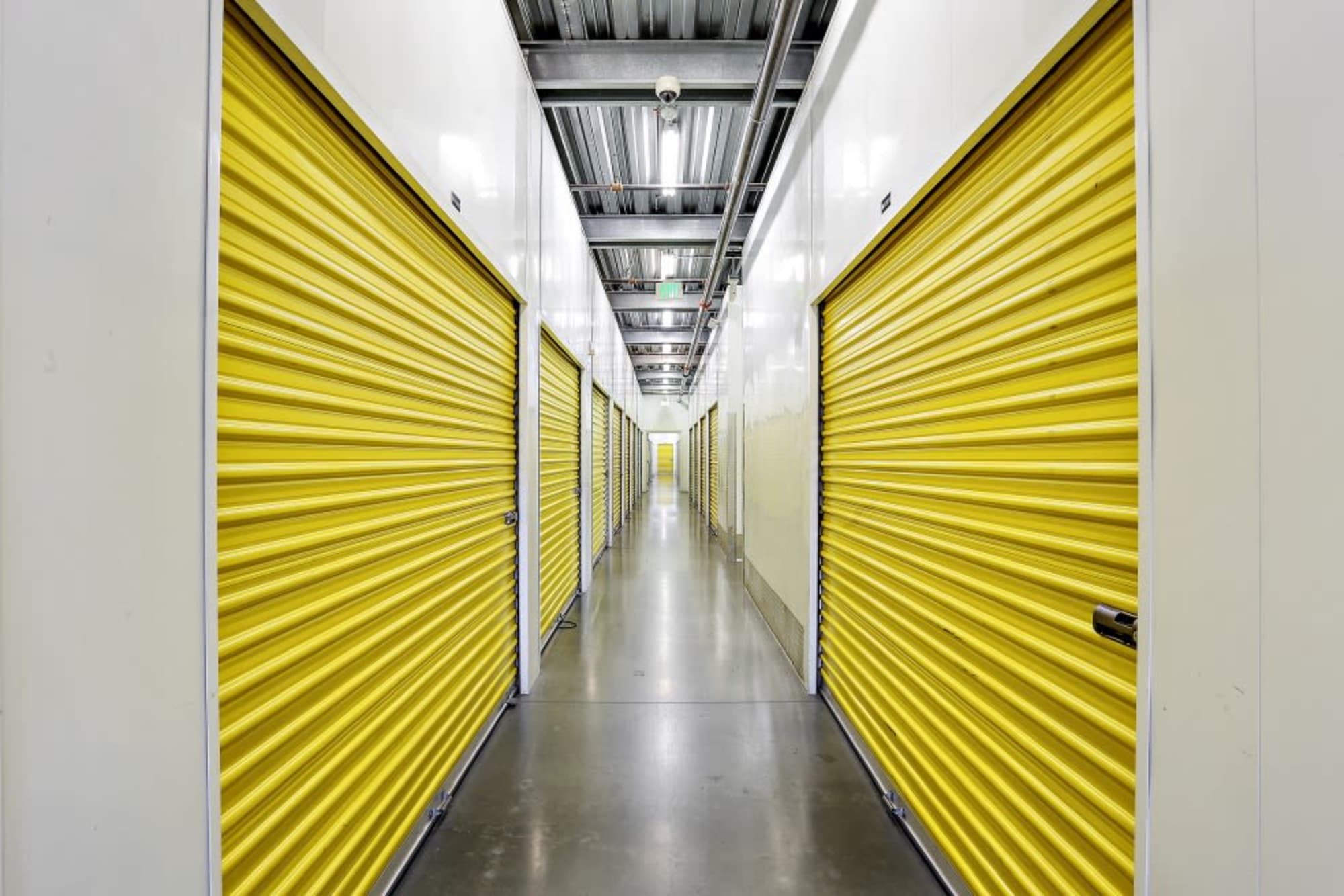 Yellow doors on inside storage units at A-1 Self Storage in Bell Gardens, California