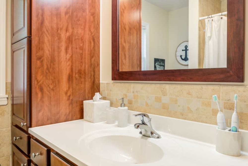 Bathroom at Royal Court Apartments in River Edge, New Jersey