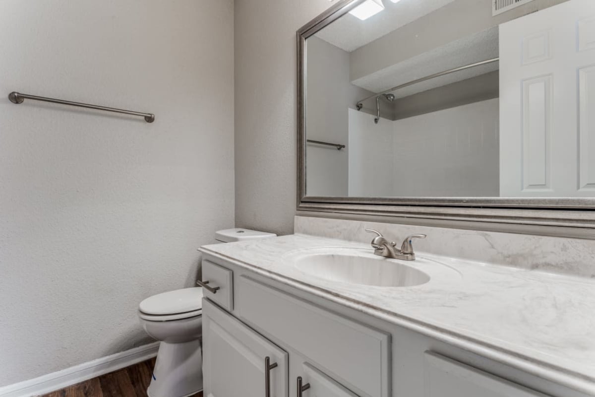 Apartment bathroom at Cottages at Wells Branch in Austin, Texas