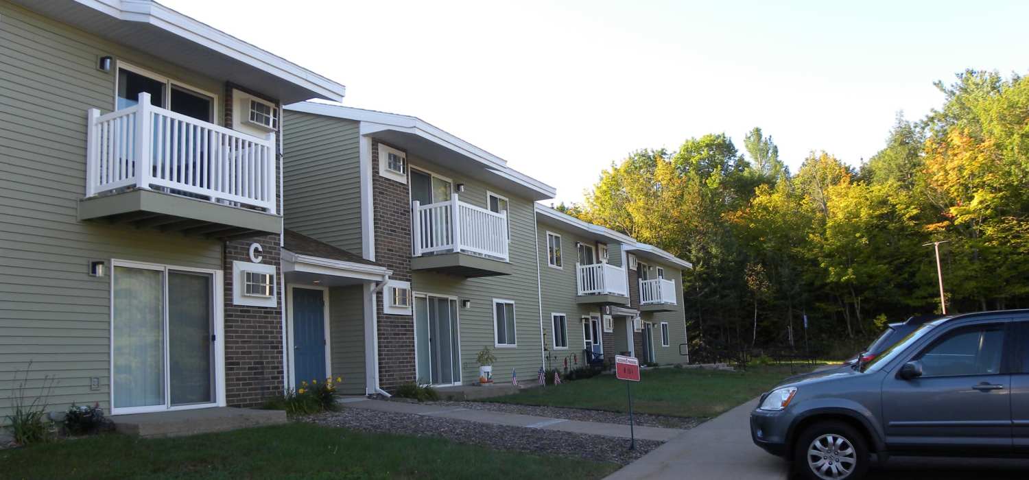 View of private balcony at Copper Hills Apartments in Houghton, Michigan