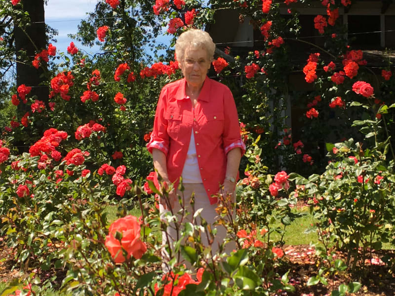 A resident in the garden at Juniper Springs Senior Living in Redmond, Oregon. 