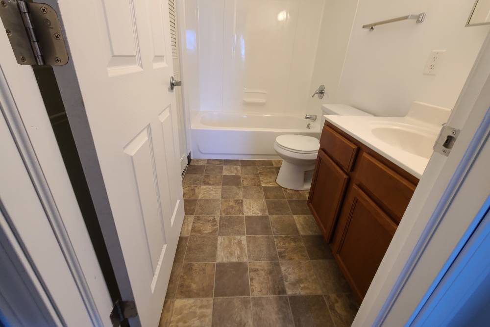 Modern washroom with sink at Manistique Lakeview in Manistique, Michigan