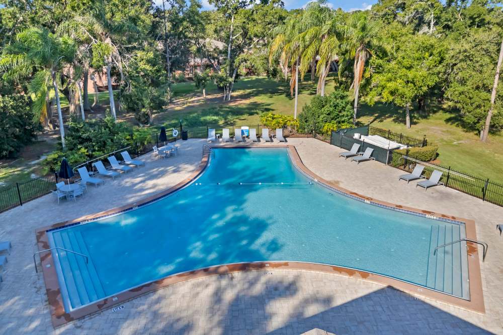 Aerial view of the swimming pool at Carlton Arms Of North Lakeland in Lakeland, Florida