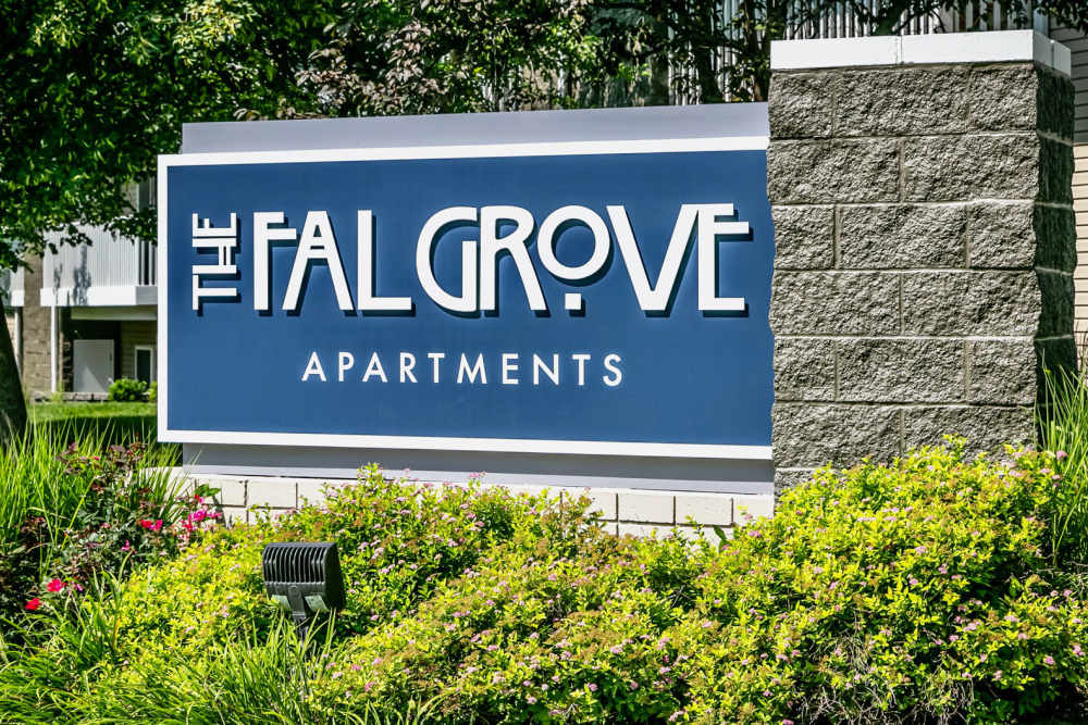Property sign board at The Falgrove Apartments in Omaha, Nebraska