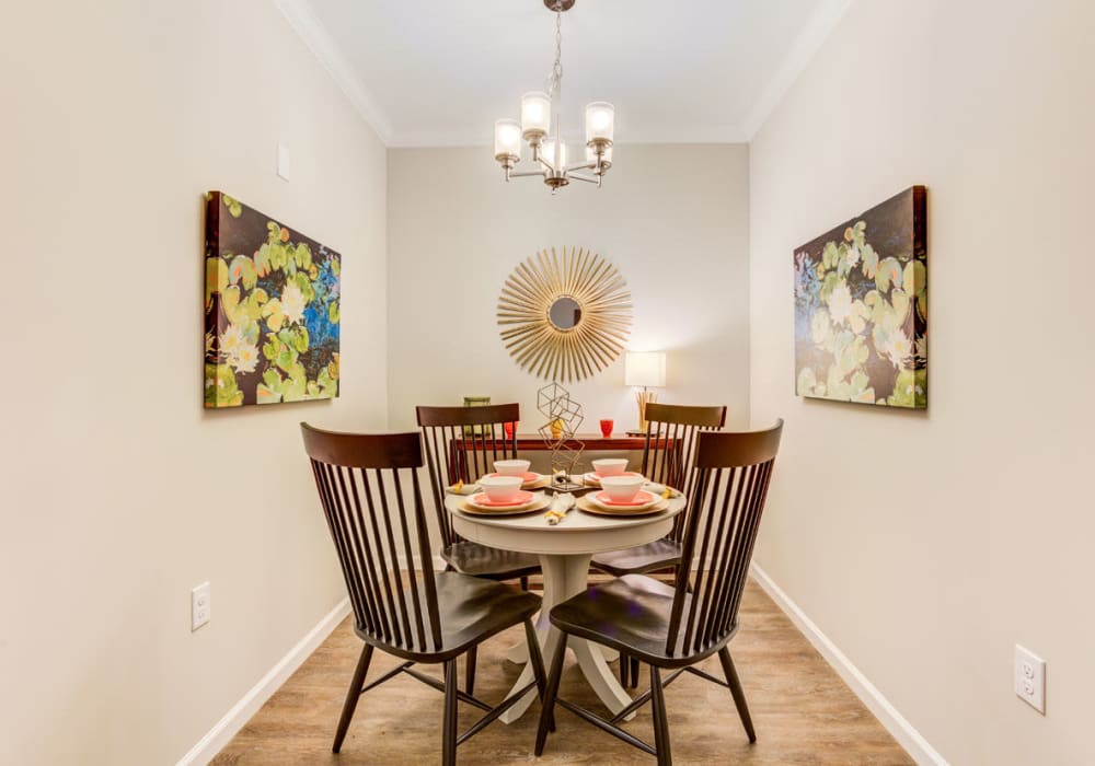 Cozy dining room area at Bacarra Apartments in Raleigh, North Carolina