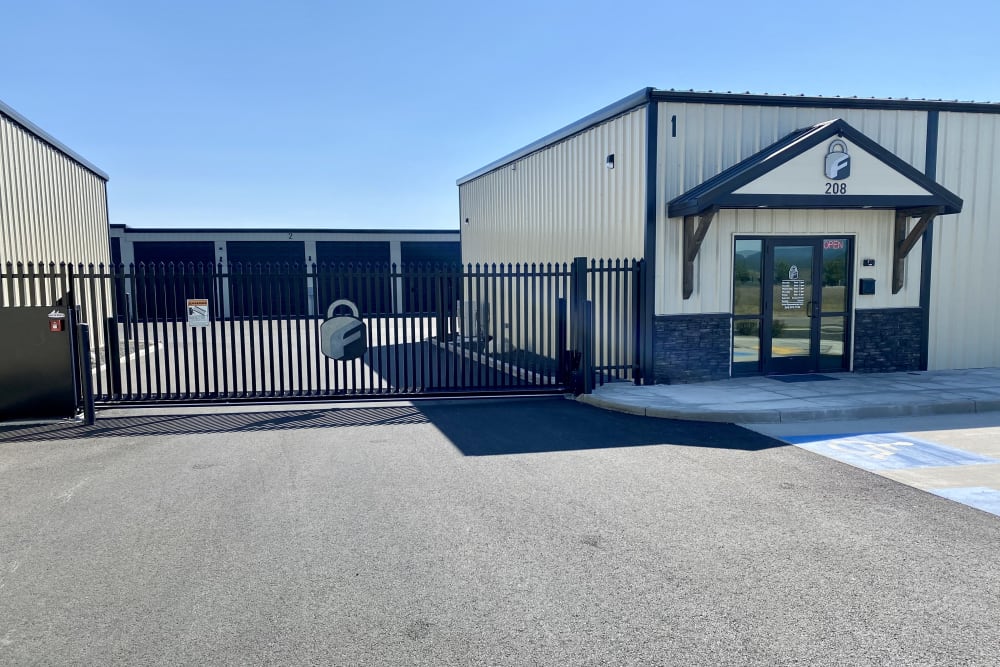 Exterior of the front entrance at BuxBear Luxury Boat & RV Storage in Post Falls, Idaho