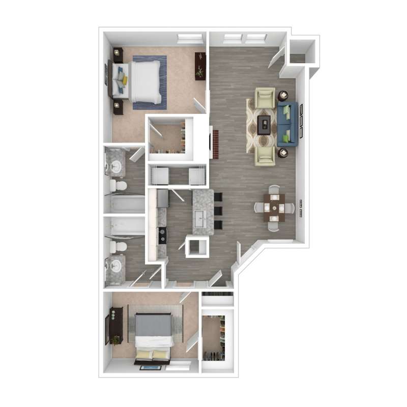 3D Floor Plan - 2x2 Upgraded