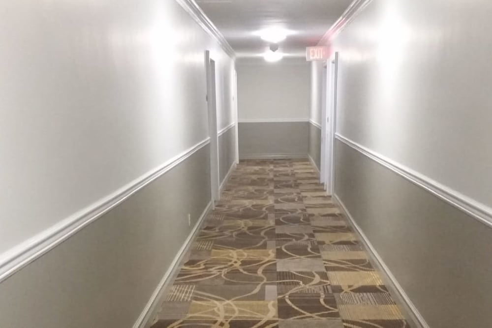 Wide hallways at Carlyle Towers in Caldwell, New Jersey