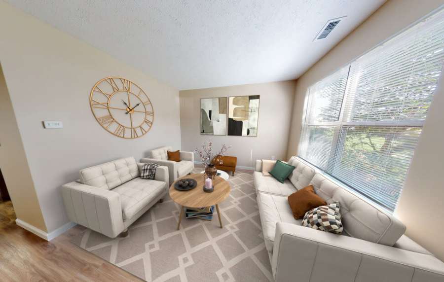Apartment living area at Fox Pointe Apartments in Columbus, Indiana