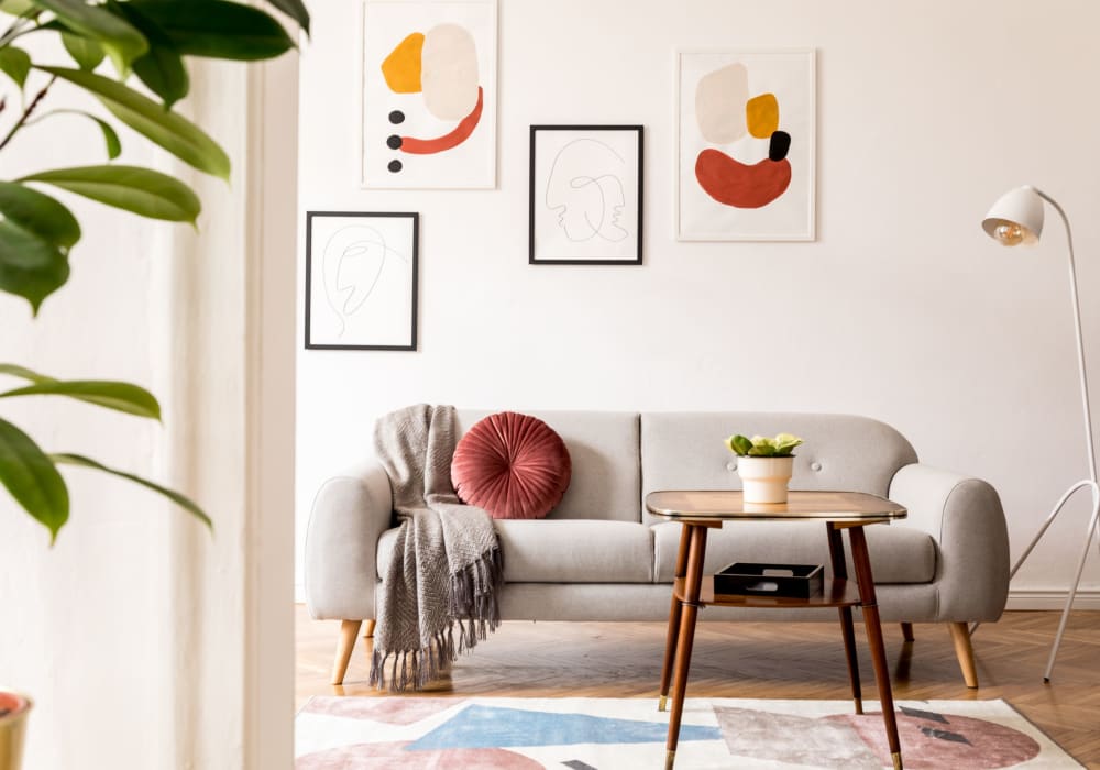 Bright living room at Canterbury Apartments in Bridgeville, Delaware