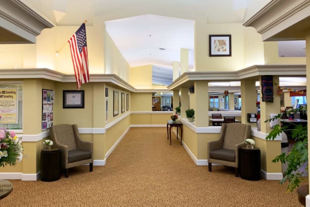 The front lobby at Lassen House Senior Living in Red Bluff, California. 