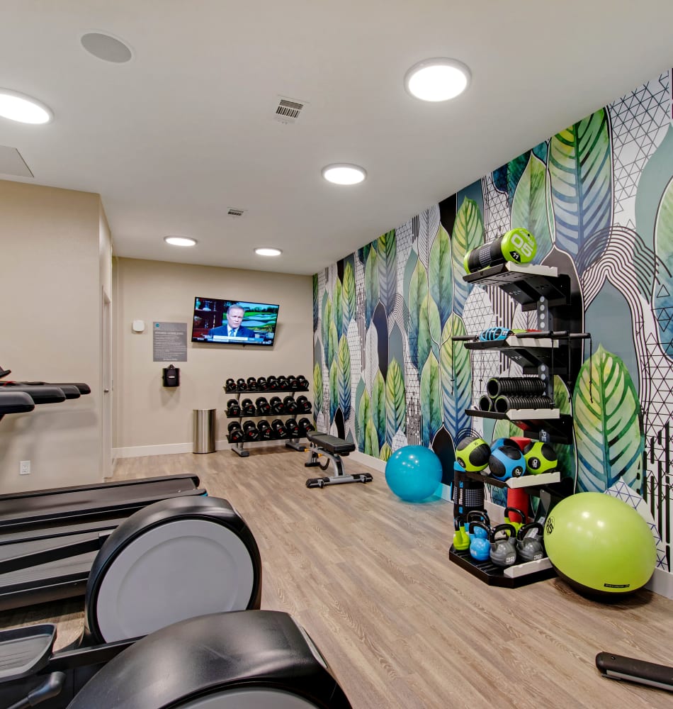 Well-equipped onsite fitness center at Vue Los Feliz in Los Angeles, California