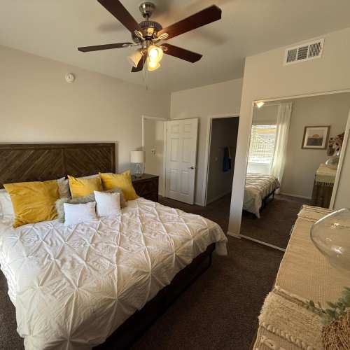 Well-furnished apartment bedroom at Tierra Vida in Tucson, Arizona