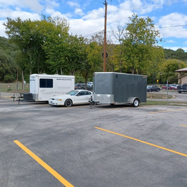 RVs and boats parked at StorQuest Economy Self Storage in Canyon Lake, Texas