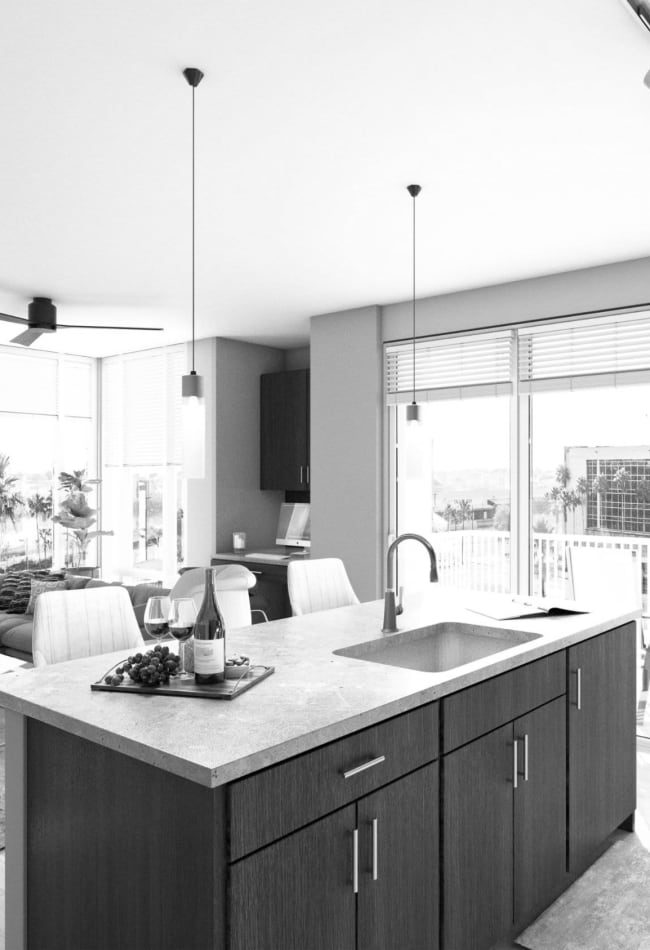 Kitchen island at Inscription Channel District in Tampa, Florida