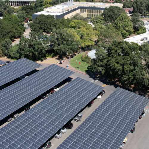 Apartment building solar parking arial view at Polly O'Meara Doyle Hall in Santa Rosa, California