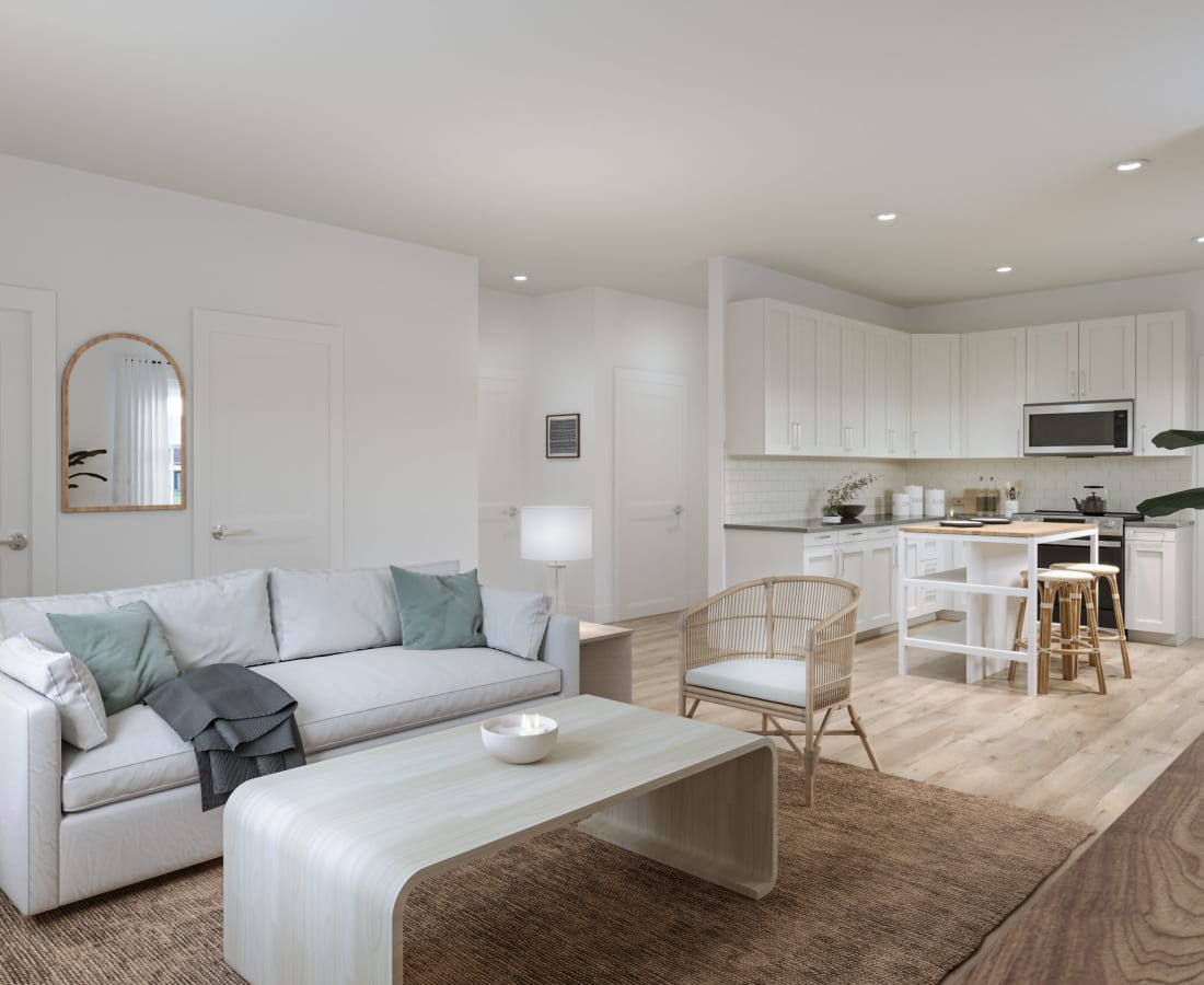 Modern decor in the living space of a townhome at Hamlet at MidCity in Huntsville, Alabama
