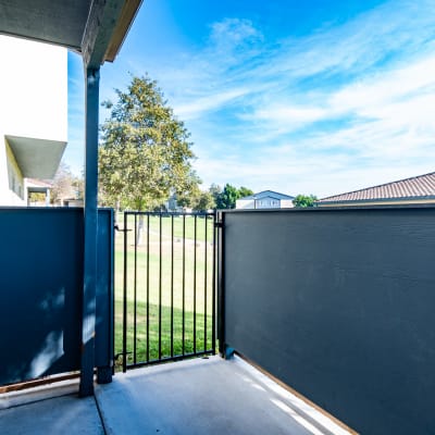 A private patio at a home at Coral Sea Park in Lemoore, California