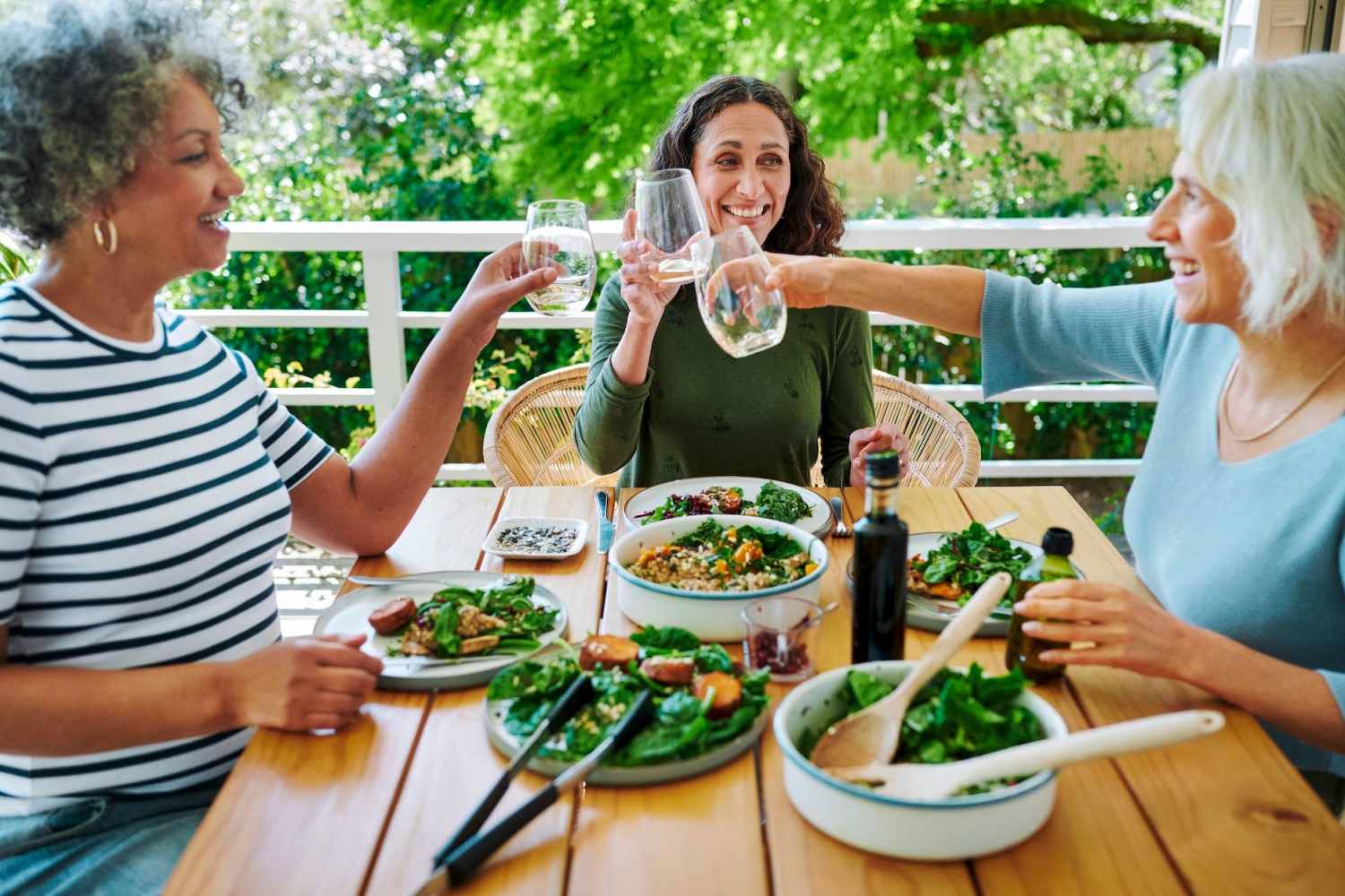 Happy resident friends are having lunch near Tempo in Las Vegas, Nevada