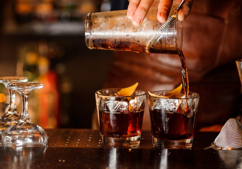 Bartender making old fashions near Sofi Riverview Park in San Jose, California