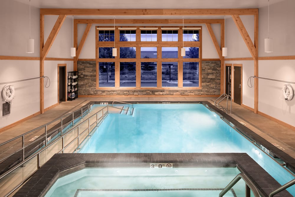 clear blue indoor pool at The Springs at Bozeman in Bozeman, Montana