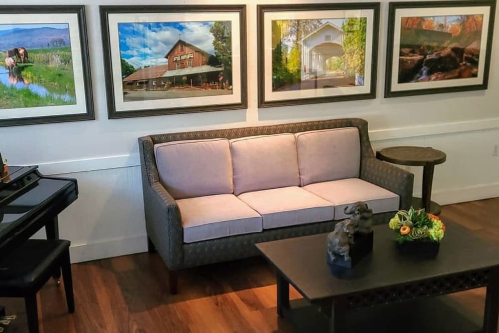 Seating with paintings at  Lakeland Senior Living in Eagle Point, Oregon. 