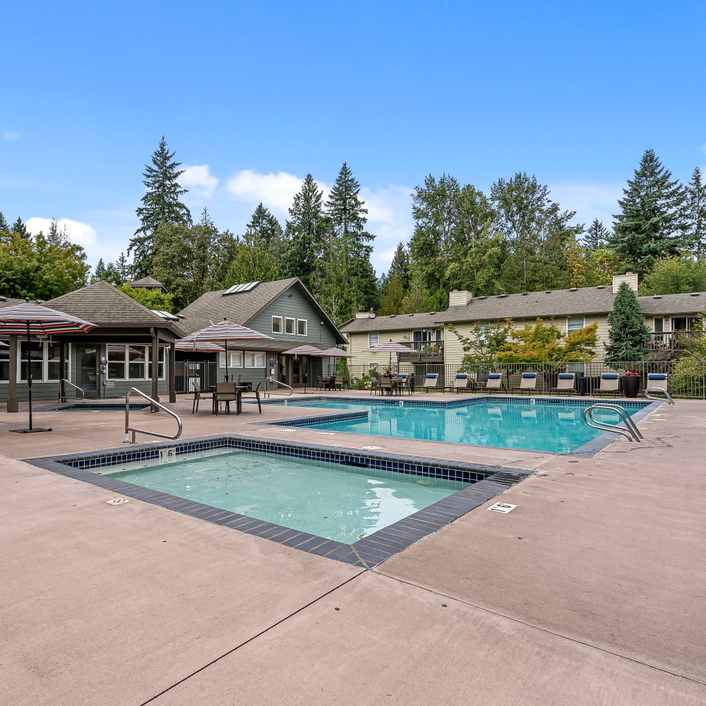 Inviting swimming pools at night at Terra at Hazel Dell in Vancouver, Washington