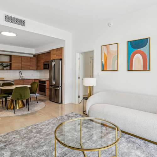 Modern living room at Fifteen in Miami, Florida