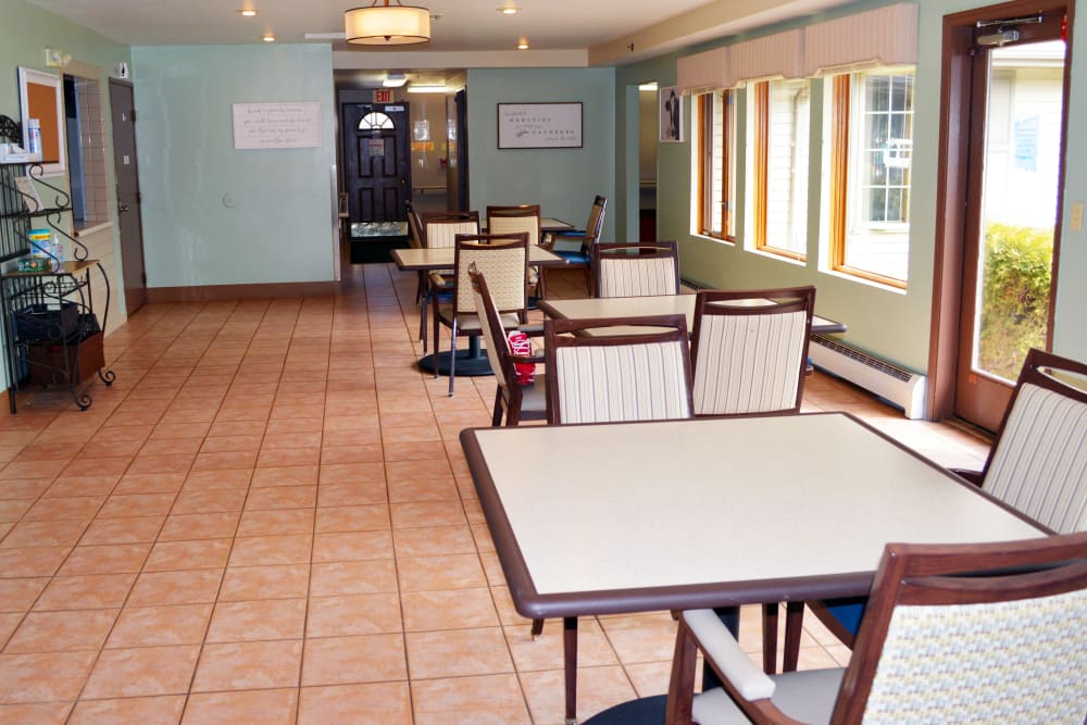 Elegant dining area at Wyndemere Memory Care in Green Bay, Wisconsin. 