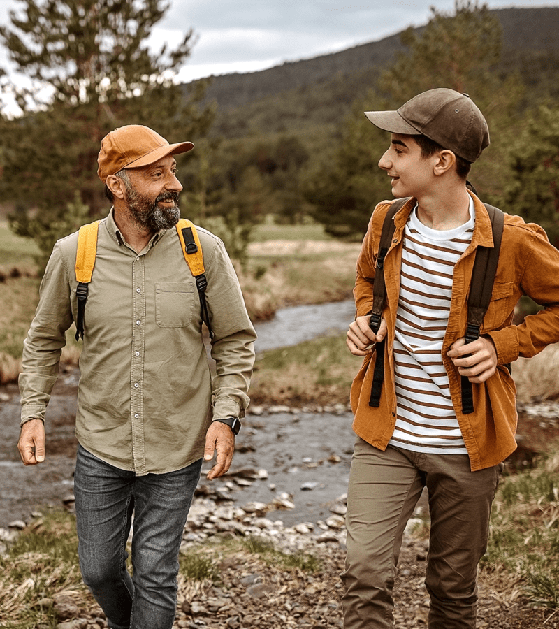 Residents hiking in the mountains near Shaff Square Apartments in Stayton, Oregon