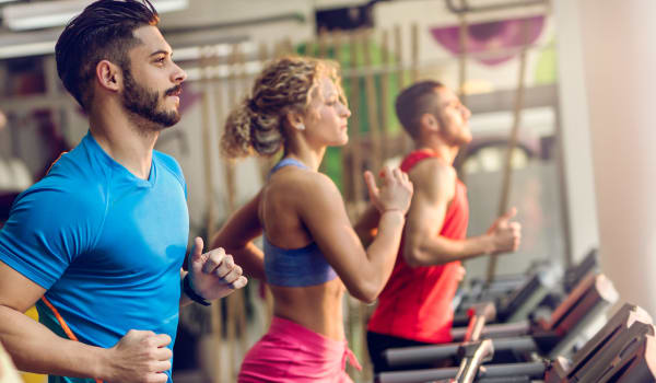 Residents working out in the fitness center at The Nathaniel in Rochester, New York