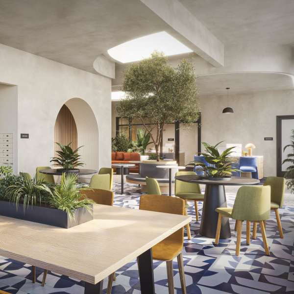 Resident working in her home at Treehouse in San Diego, California