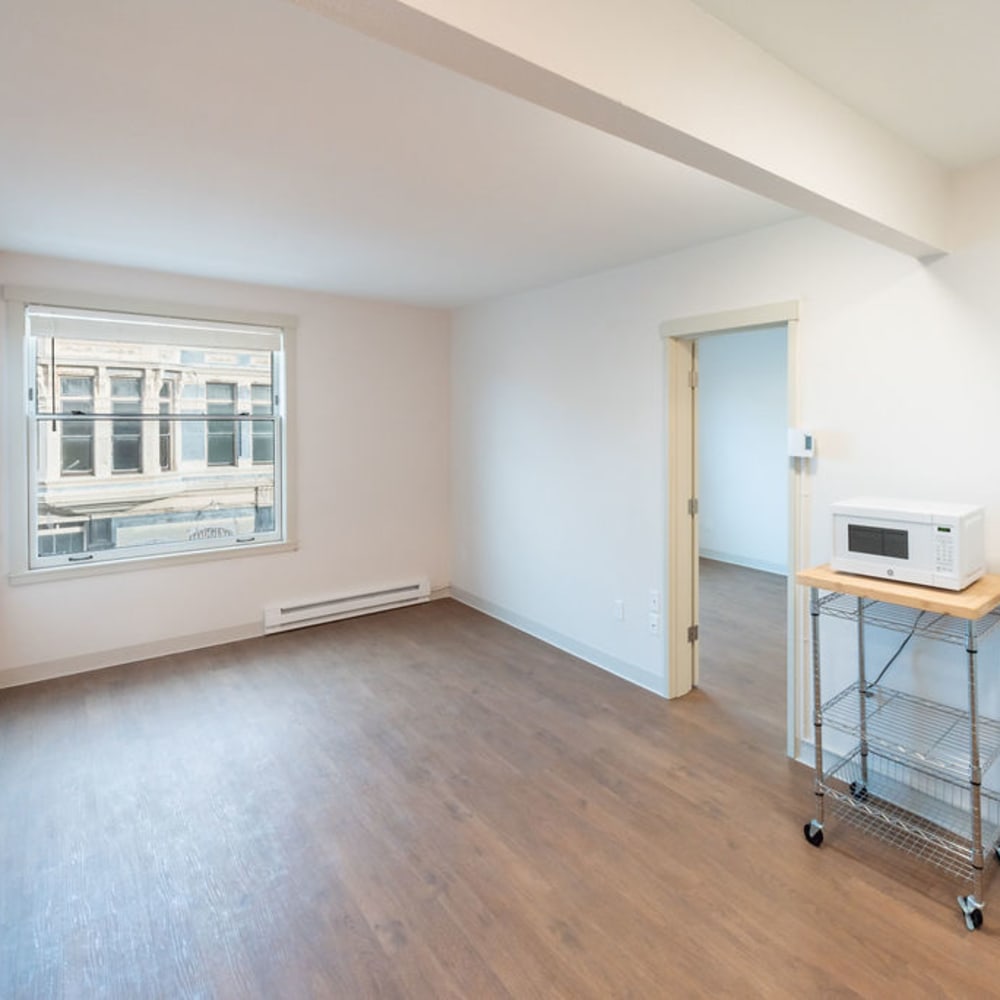 Spacious apartment with plank flooring at Admiralty Apartments in Port Townsend, Washington