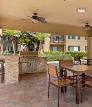 Comfortable seating in the community clubhouse at Palmetto Place in Miami, Florida