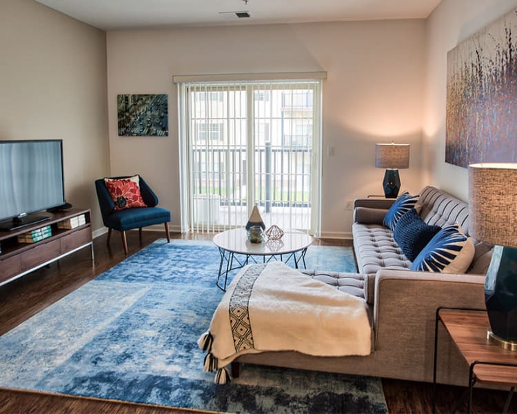 Beautiful living room at The Kane at Gray's Landing in Aliquippa, Pennsylvania