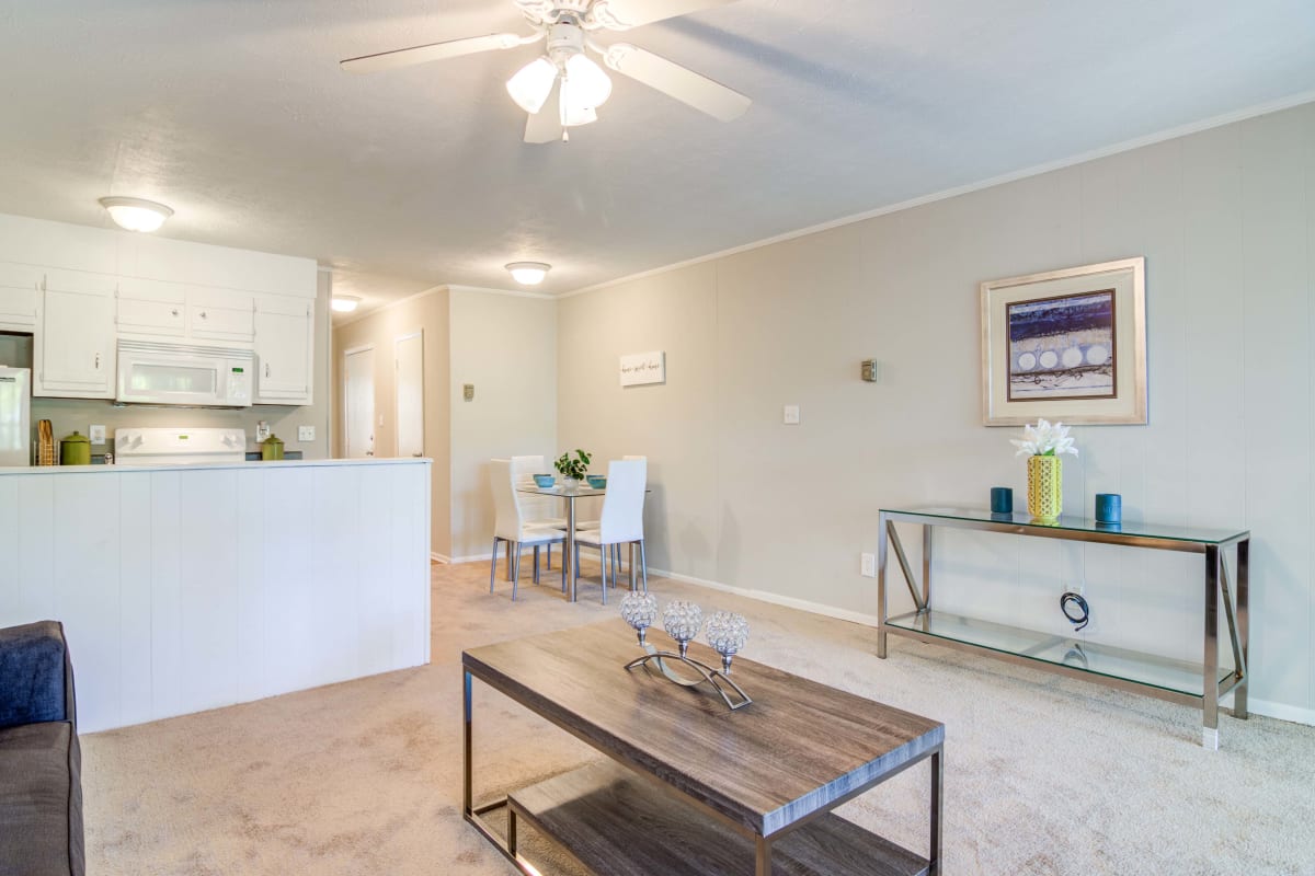 Apartment living room and kitchen at Element at 3900 in Macon, Georgia