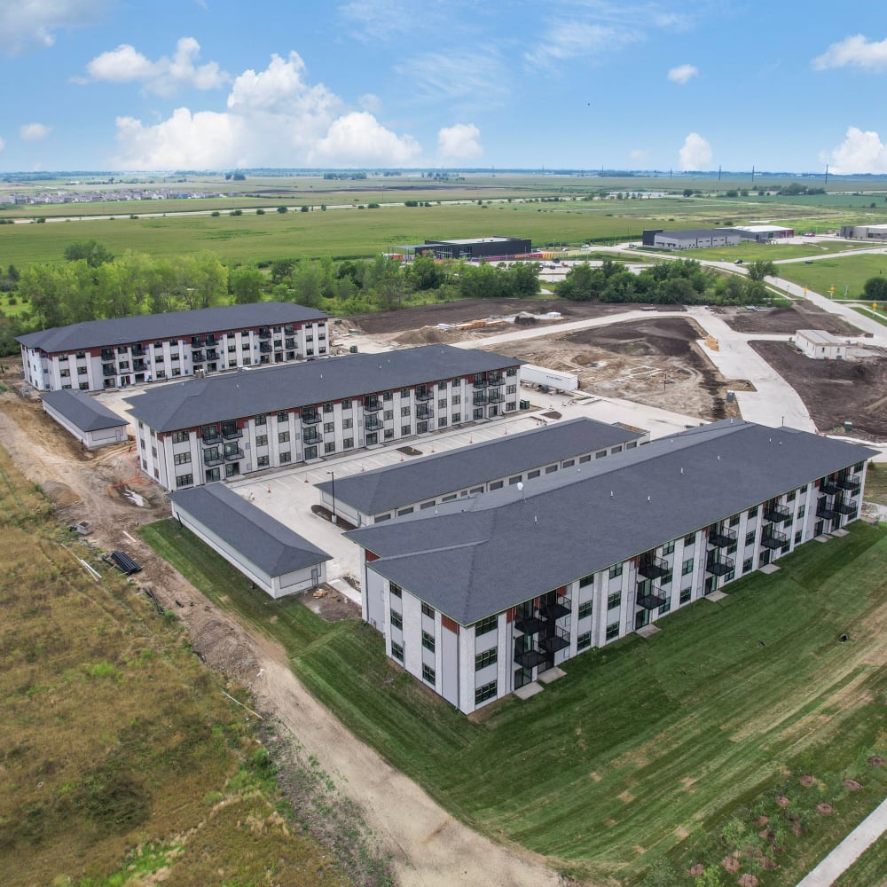 Aerial view of the apartments at Stratford Pointe in Waukee, Iowa