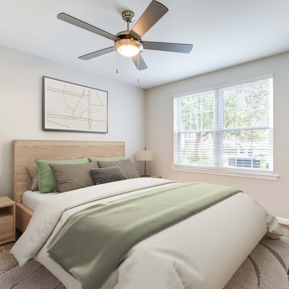 Bedroom with ceiling fan at Chase Heritage in Sterling, Virginia